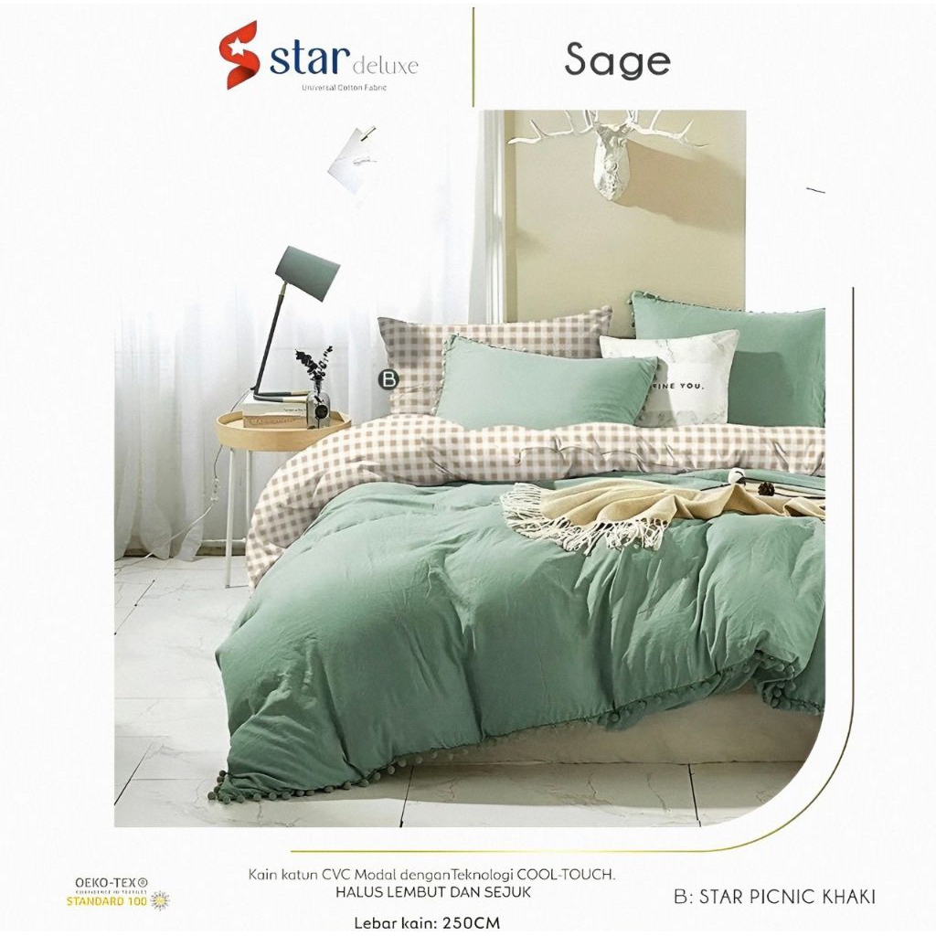 Sprei Set Katun STAR Polos Sage