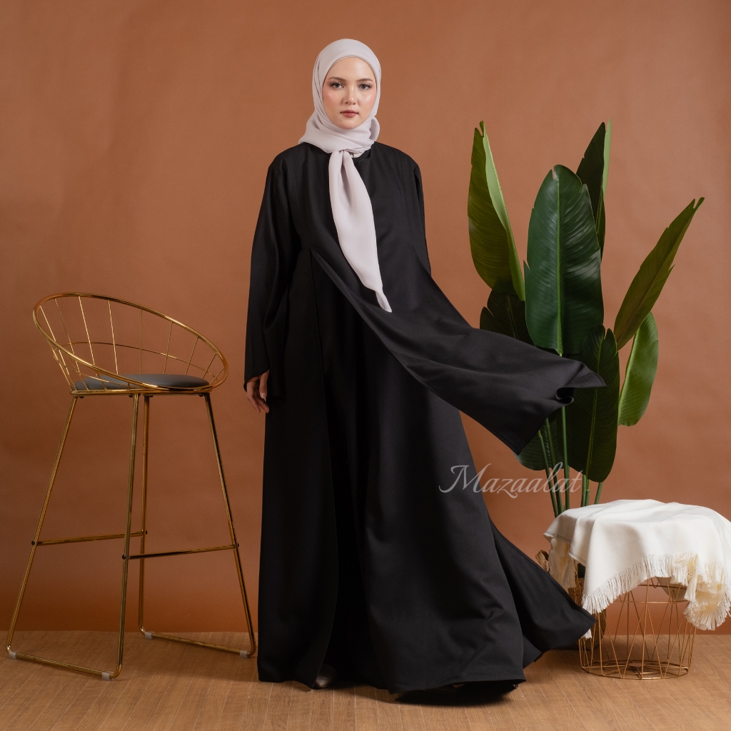 Mazaalatmodest - Gamis Hitam jetblack polos premium | Abaya hitam mewah elegan