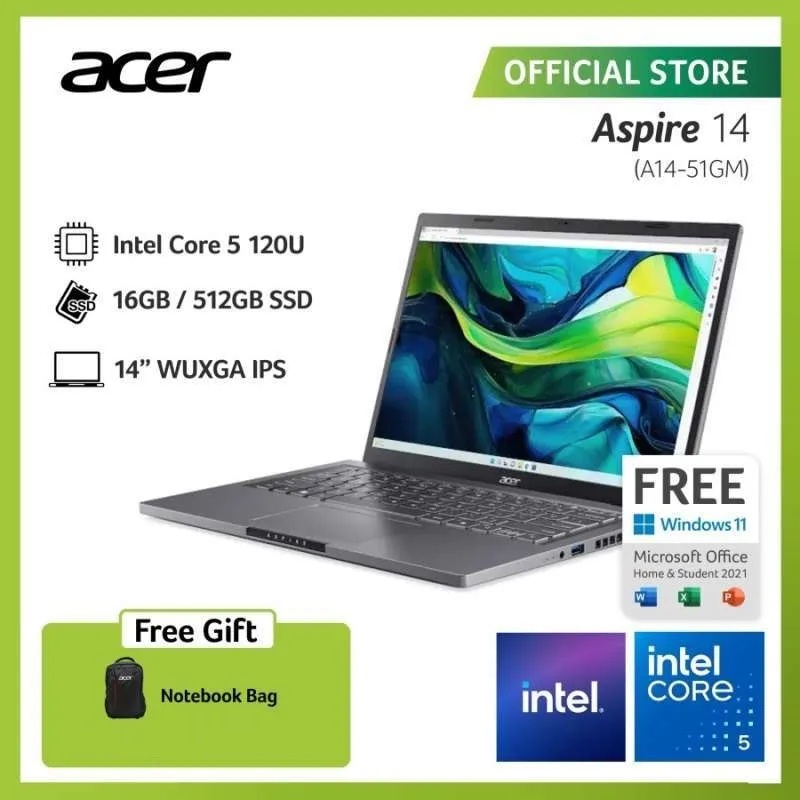 ACER Aspire 14 AI A14 51M 52V6 Intel Core i5 120U ram 16GB ssd 512GB 14" IPS Windows 11 OHS