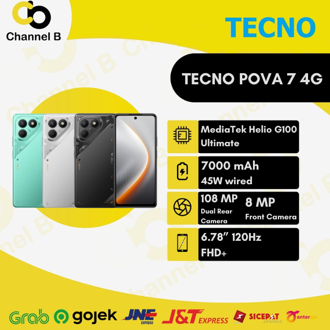 Tecno Pova 7 4G Smartphone ( Ram 8GB + Rom 128GB | Ram 8GB + Rom 256GB ) - Garansi Resmi
