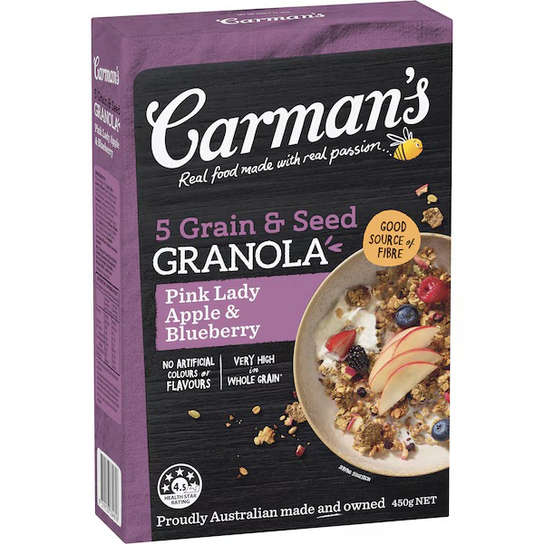 

Carman's Granola 5 Grain & Seed Pink Lady Apple & Blueberry 450g