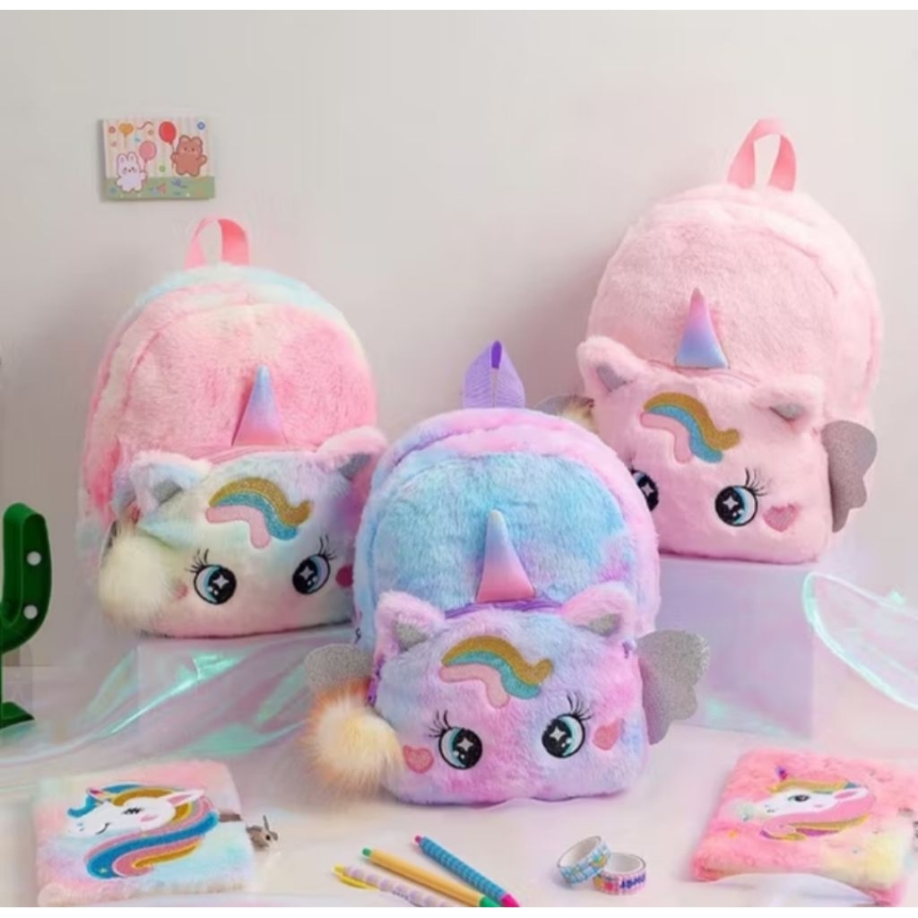 Tas Ransel Bulu Uniqorn Tas Anak Cewek Tas Sekolah Tas Traveling Tas Bulu Halus import