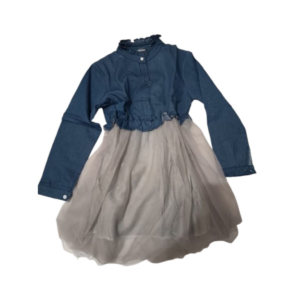 Dress Anak Acara Lengan Panjang Navy Putih [PRELOVED]