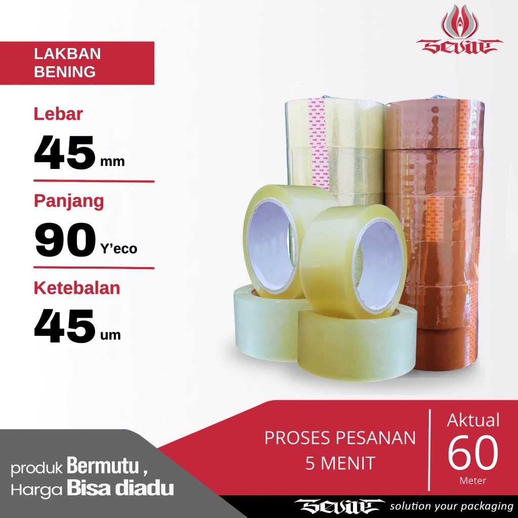 

SEVILE Lakban bening 90 yard 2inchi 45mm x 90yard 6 roll 90 yard ECO