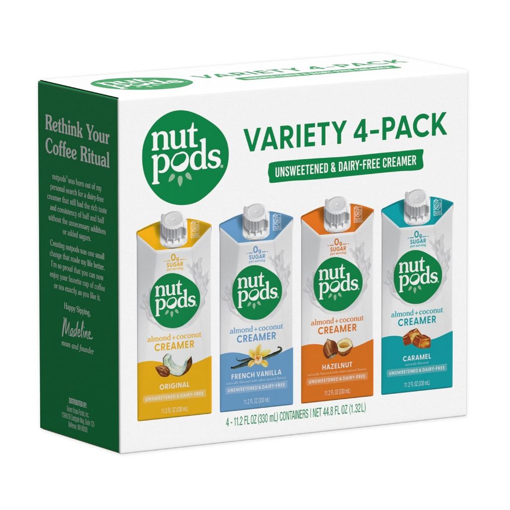 

nutpods Variety Pack Coffee Creamer - Unsweetened Non Dairy Creamer - Original, French Vanilla, Hazelnut and Caramel (4-Pack)