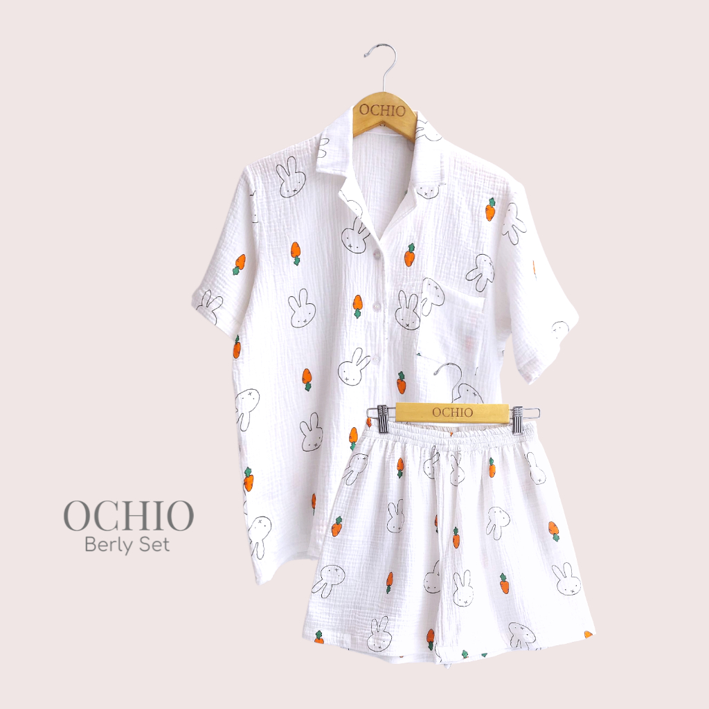 OCHIO - Berly Set Pajamas/Piyama/Baju Tidur/Sleepwear/One Set Wanita Cotton Crinkle