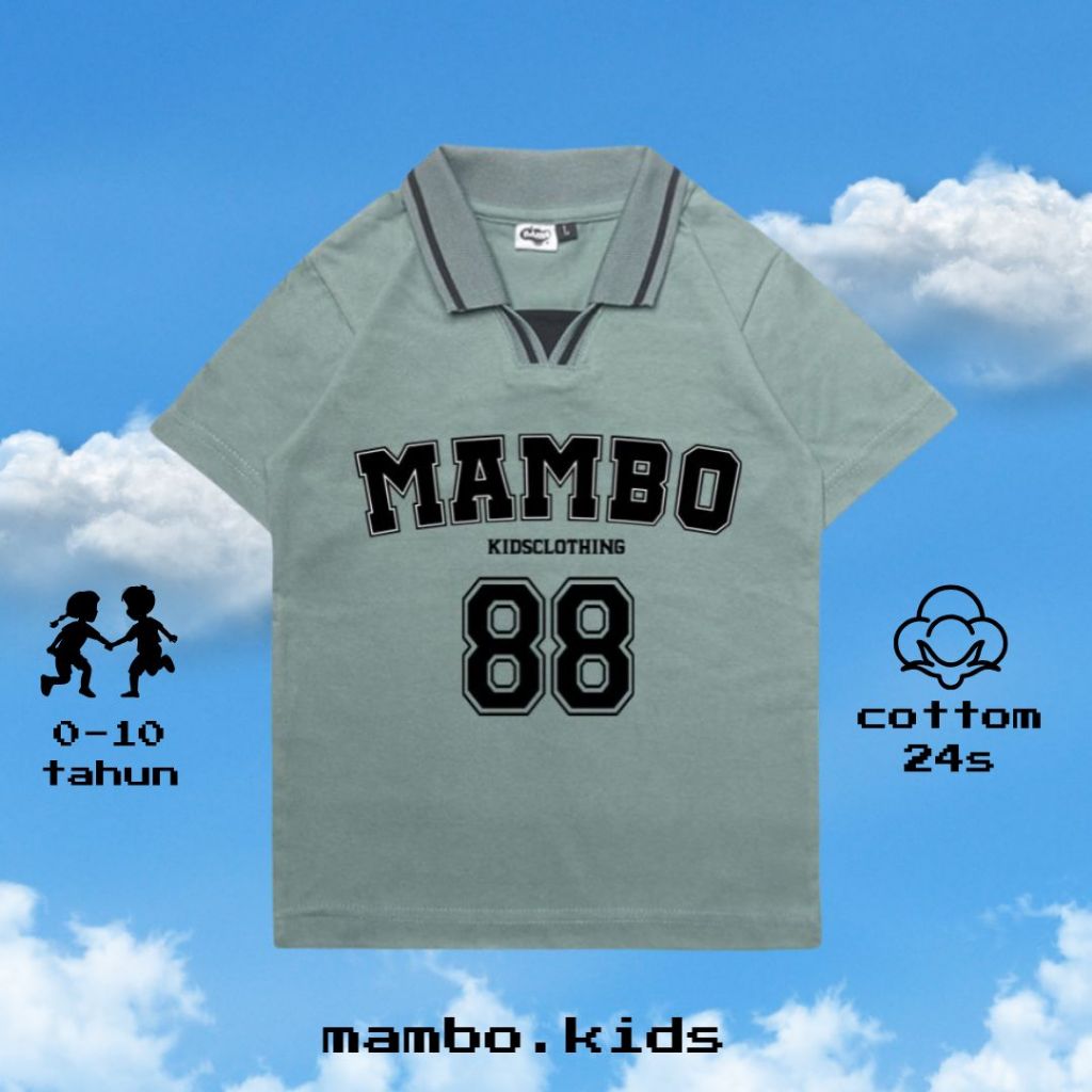 mambo.kids - polo shirt anak MAMBO 88 cotton 24s umur 1-10 tahun Jersey Vintage anak - Hijau dusty