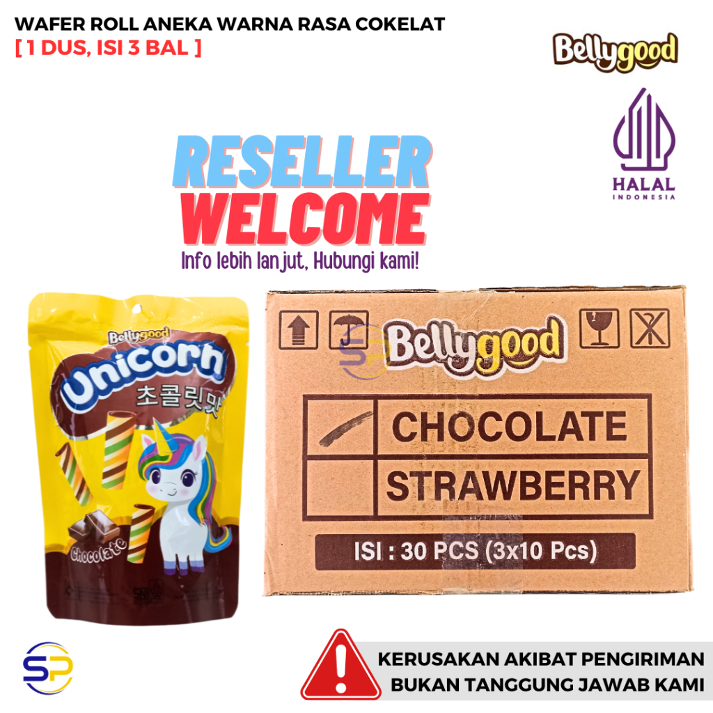 

BELLYGOOD UNICORN POUCH Wafer Roll Aneka Warna [1 Dus, Isi 3 Bal]