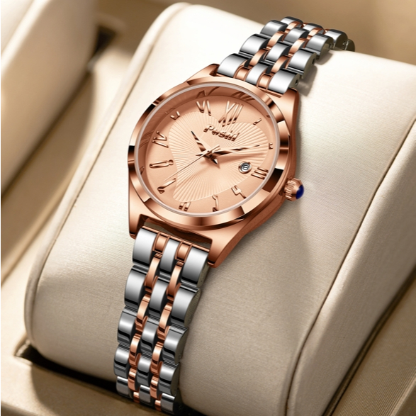 Jam Tangan Wanita Poshi Tahan Air dengan Tali Stainless Steel dan Dial Biru Elegan - Watches ps996