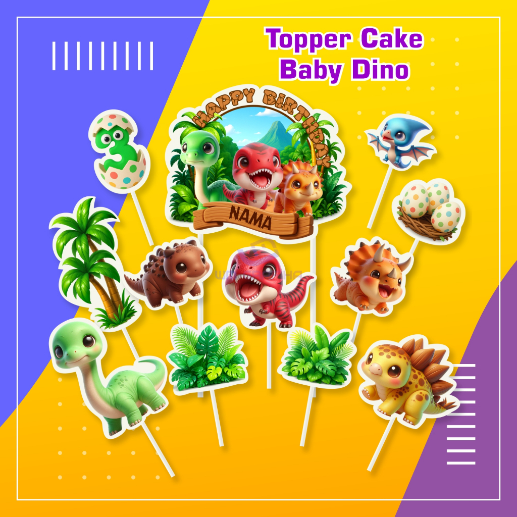 Topper Cake 1 Set Karakter Baby Dino Happy Birthday Hiasan Kue Ulang Tahun Dinosaurus Ultah Custom N