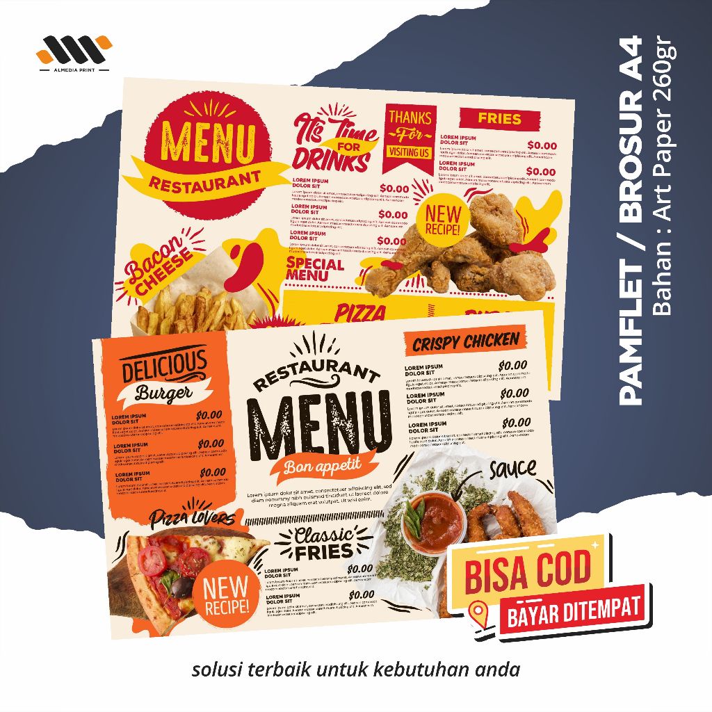 

CETAK BROSUR / MENU MAKANAN UK A4 MIN. 10LBR AP260GR