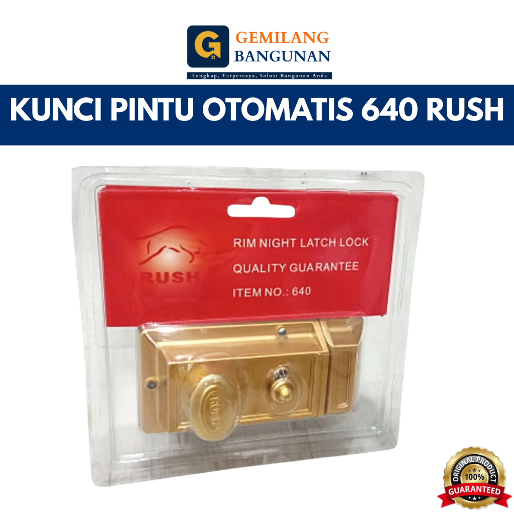 Kunci Pintu Otomatis 640 RUSH Kuning / Kunci Otomatis 640 RUSH / RIM LOCK / Rim Night Latch Auto Loc