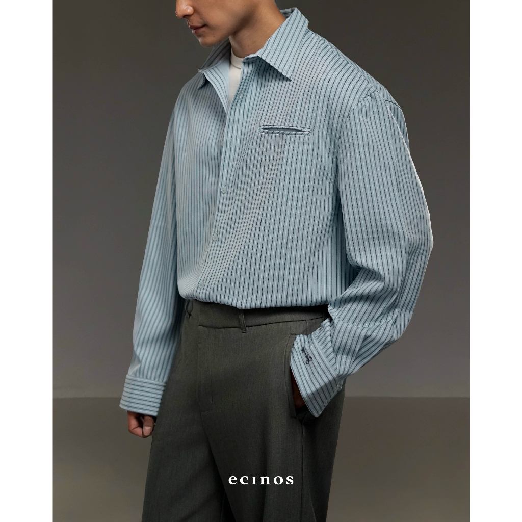 ECINOS Man - Striped Oversized Shirt (Man Version) | Baju Pria | Kemeja Pria