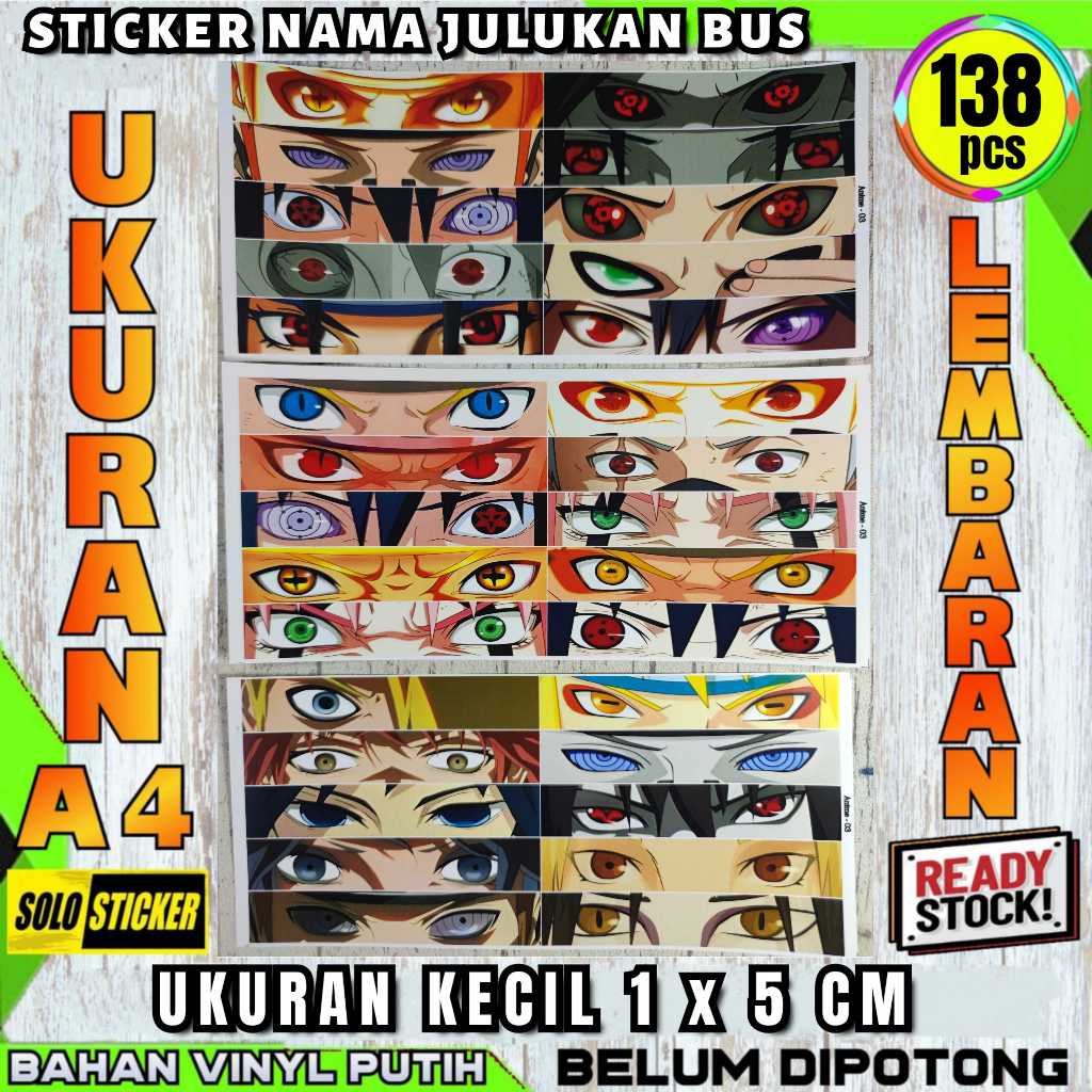 

30 pcs Sticker Mata Anime Belum Dipotong Lembaran A4