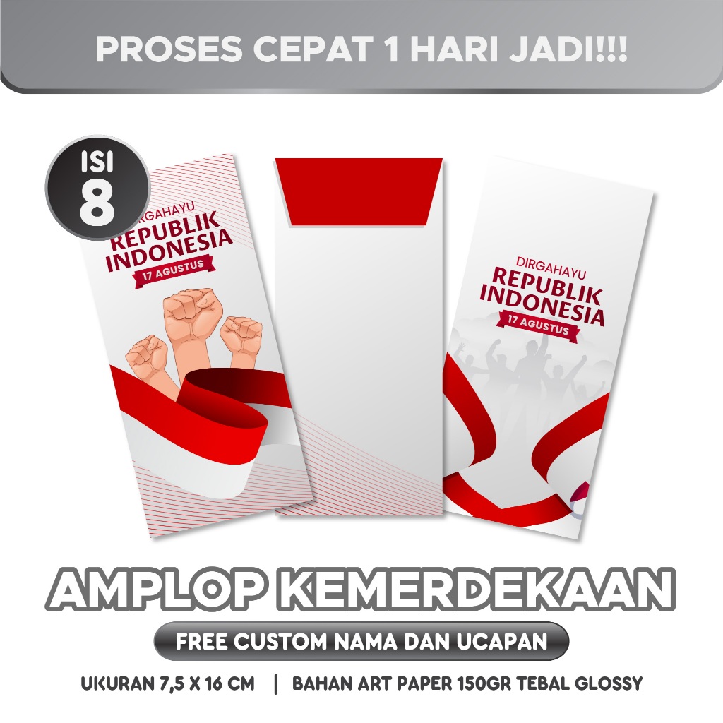 

(ISI 8 PCS) AMPLOP KEMERDEKAAN CUSTOM | HUT Dirgahayu RI Doorprize Merdeka | MERDEKA SET
