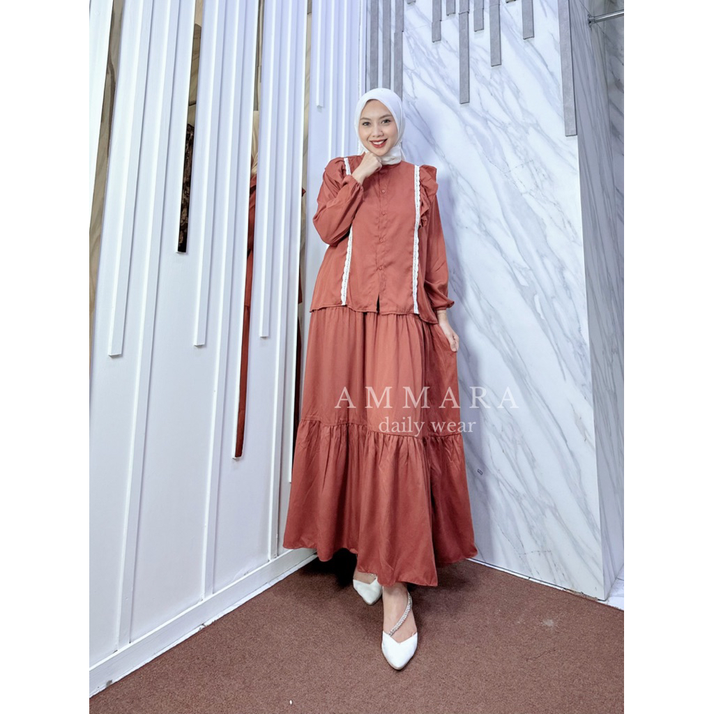 setelan rok kamila polos setrok bahan rayon tuil exlusiv AMMARA