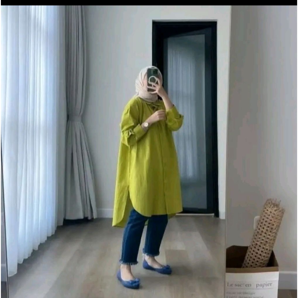 MURAH LEBAY Clara Long Tunik Katun Linen / Tunik Oversize Wanita / kemeja Long Tunik Panjang MURAH