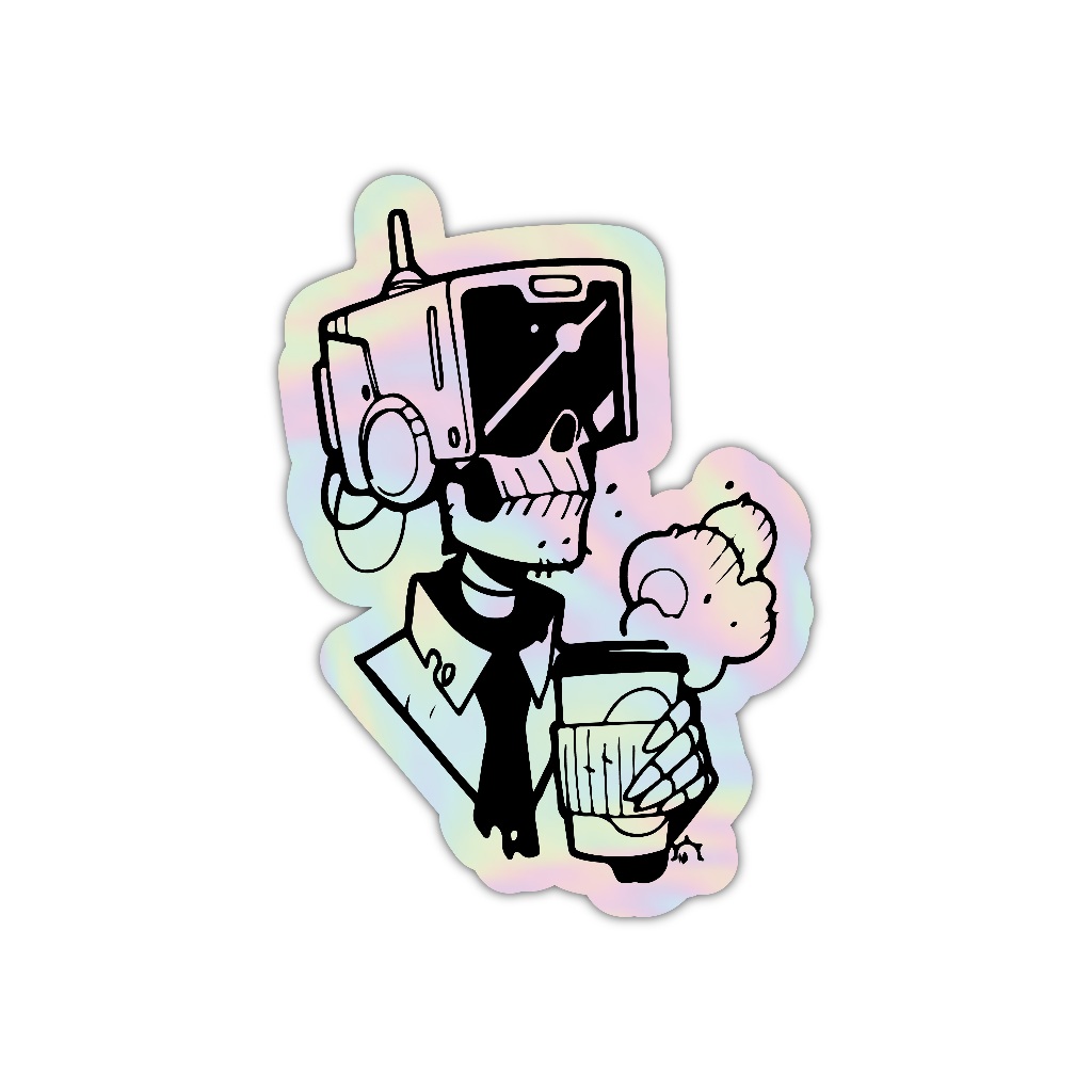 

Z397 sticker tengkorax ngopi aesthetic, stiker hologram satuan