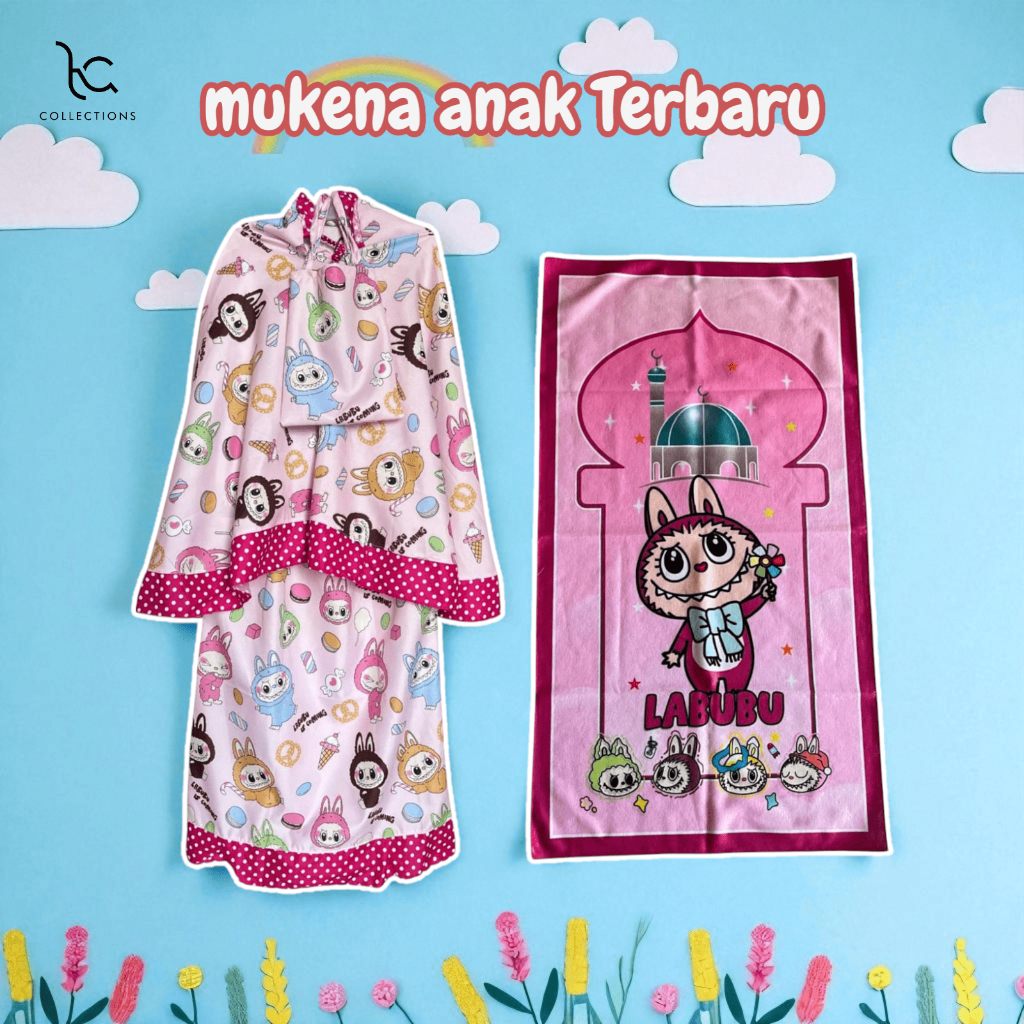MUKENA ANAK MOTIF KARAKTER TERBARU, MUKENA + SEJADAH CUSTOM NAMA