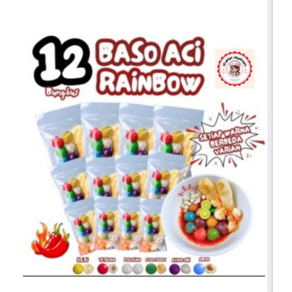 

12 BUNGKUS BASO ACI RAINBOW - SETIAP WARNA BEDA VARIAN