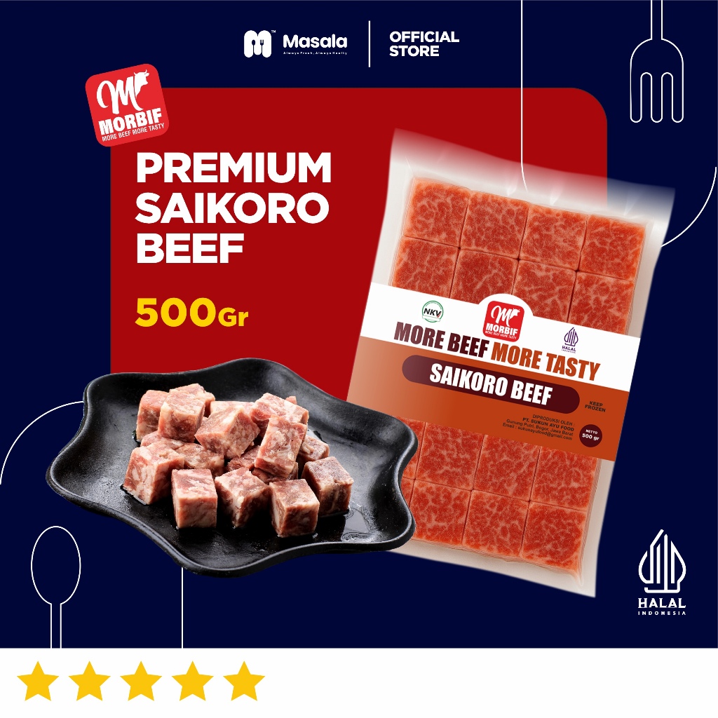 

Beef Saikoro Cube MORBIF 500gr - Daging Sapi Dadu Frozen Empuk Halal Siap Masak untuk Rice Bowl