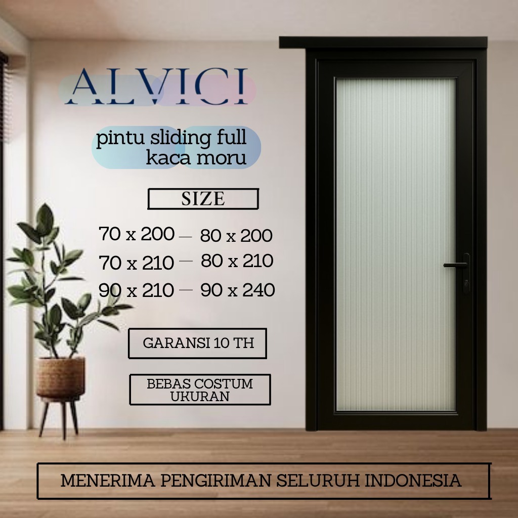 Pintu UPVC Sliding Full Kaca Moru Modern Minimalis Ukuran 70 x 200 Sampai 90 x 240 ALVICI