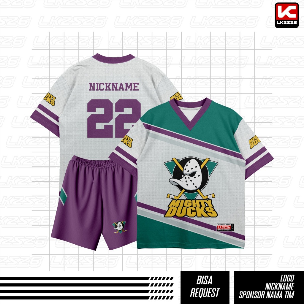 Jersey Hockey Oversize Mighty Ducks Ungu | Full Print - Free Custom Nama dan Nomor