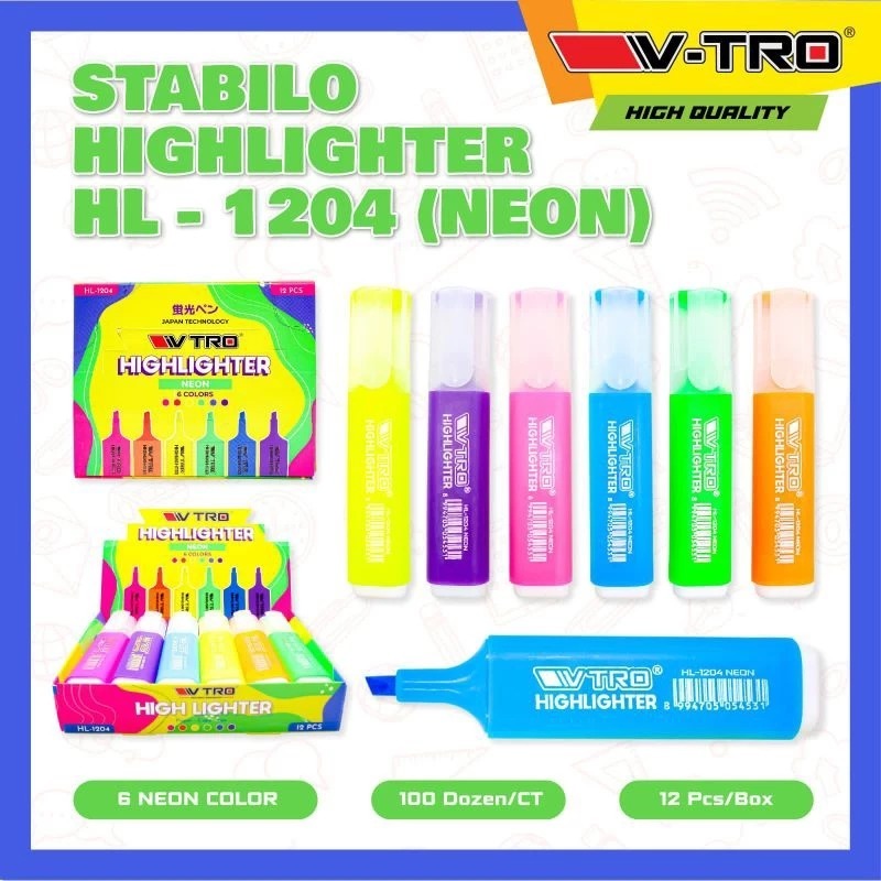 

Highlighter VTRO HL 1204 Stabilo Warna NEON 1 Lusin