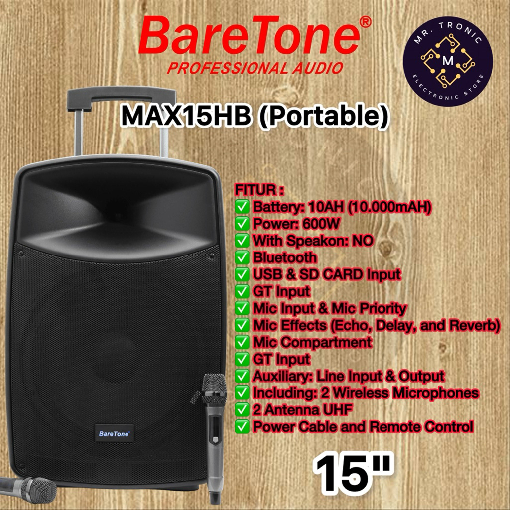 BARETONE AUDIO PORTABLE SPEAKER 15 INCH | MAX15HB | MAX12HB