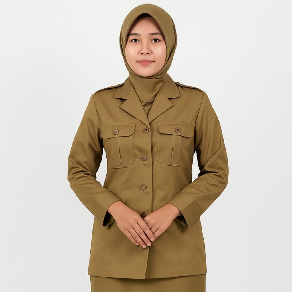 Seragam PNS Wanita Warna Pemda Tua Ukuran S-6L – Model Kantong Dada, Baju ASN Pemda Dinas