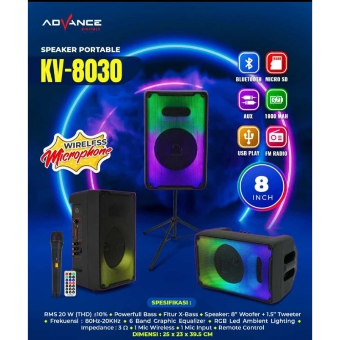 ADVANCE PORTABLE SPEAKER BLUETOOTH KV 8030 BONUS 1 MIC