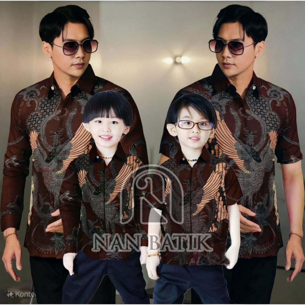 TERBARU BATIK MAHOGANY COKLAT MOTIF SOANG LENGAN PANJANG PENDEK KEMEJA PRIA DEWASA ANAK LAKI LAKI