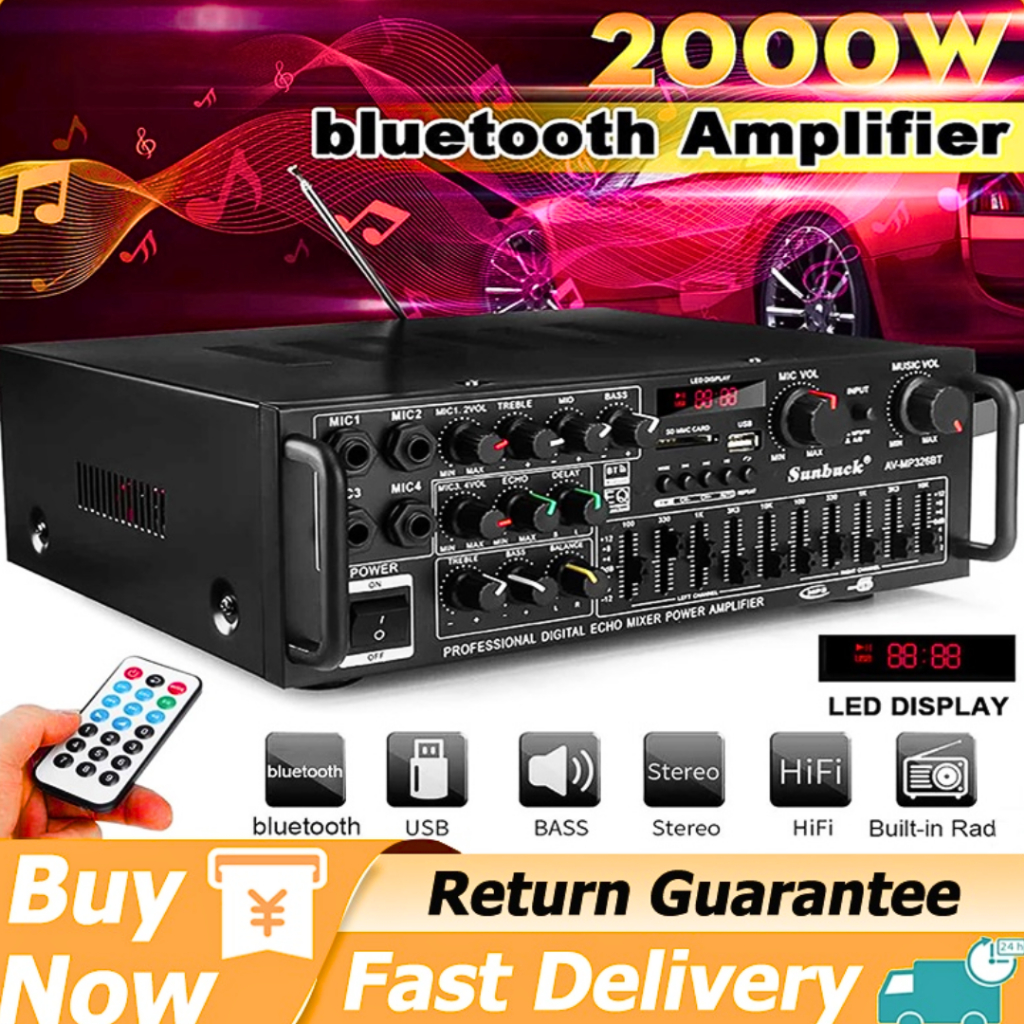 Ampli Amplifier Karaoke Masjid Bluetooth Super Bass Rumahan Eq Mixer Audio Fm Av-Mp326Bt
