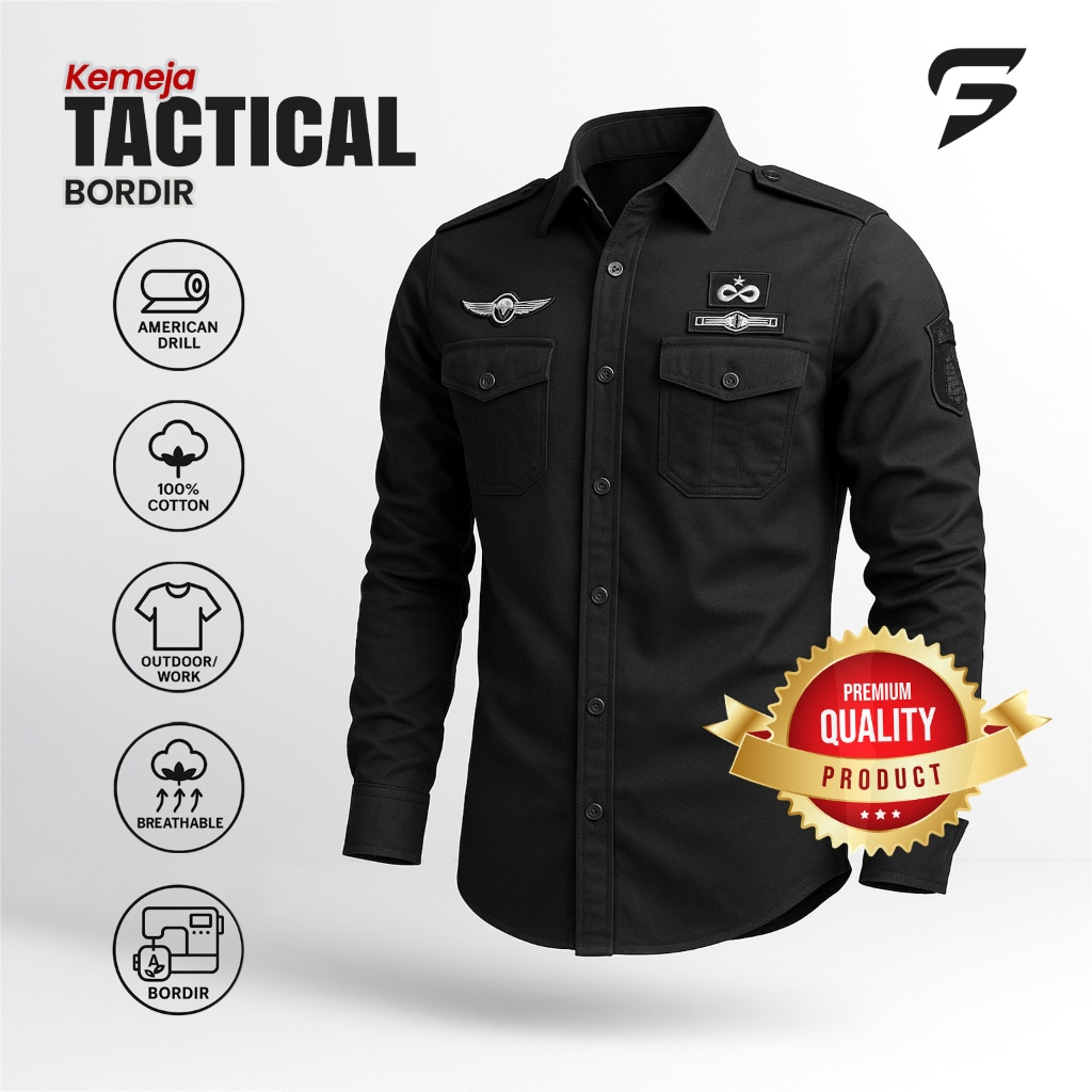 baju pdl bordir lengan panjang/ baju tactical bordir lengan panjang / baju taktikal pria bordir leng