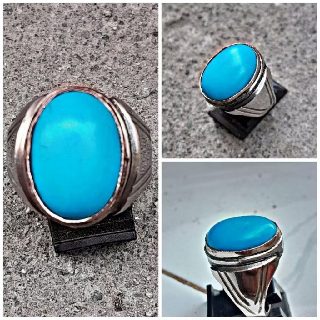 cincin batu pirus polos biru mban monel tanam