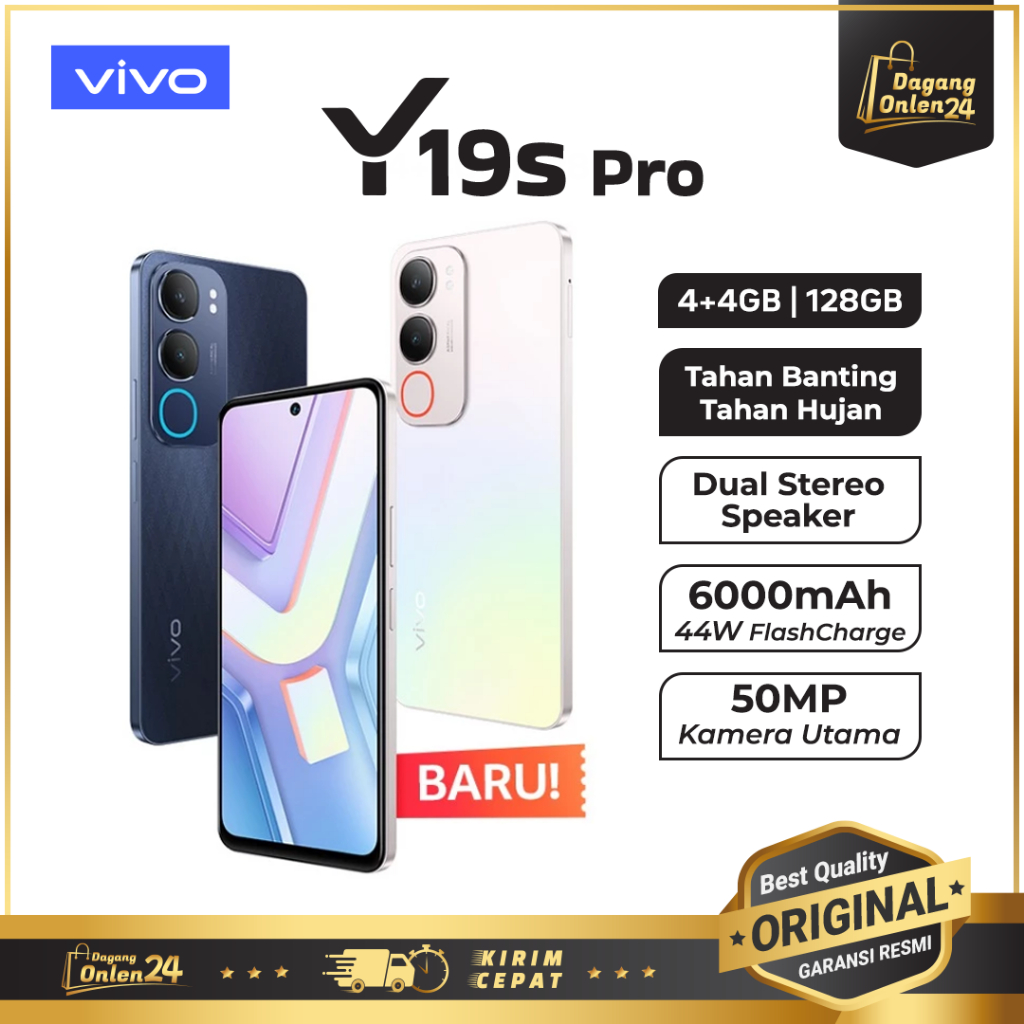 VIVO Y19s Pro 4/128GB Handphone Android Tahan Banting HP Murah Original 100% HP 1 Jutaan Terbaik