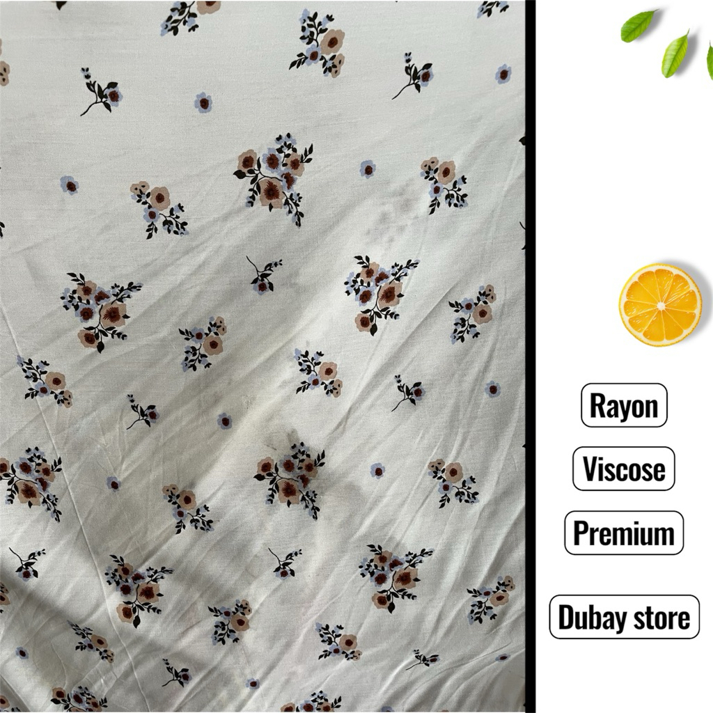 NEW kain katun rayon viscose motif bunga warna dasar putih bw (harga tertera 50cm)