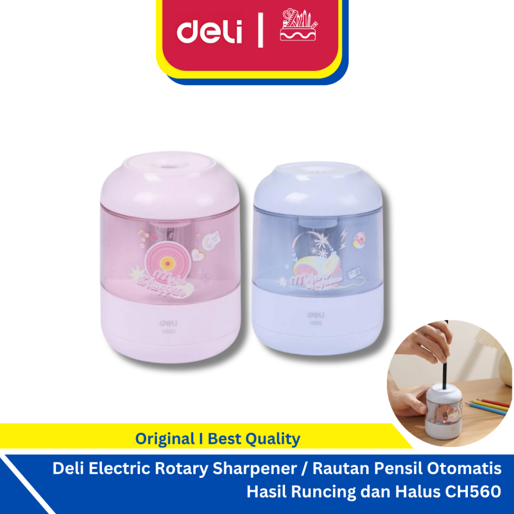 

Deli Electric Rotary Sharpener / Rautan Pensil Otomatis Hasil Runcing dan Halus CH560
