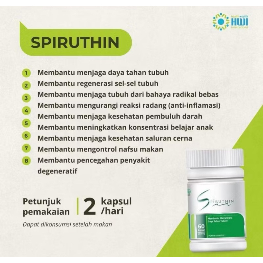 Spirutin HWI Kapsul spirulina isi 60 Kapsul PRODUK HWI Kapsul ekstrak Algae Hijau Spirulina untuk me