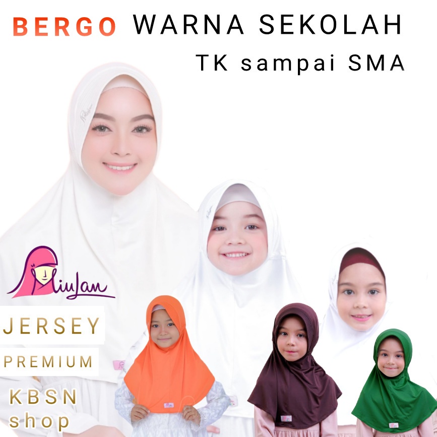 MIULAN WARNA SEKOLAH TK SD SMP SMA BERGO INSTAN JERSEY / JATUH HALUS ADEM / KERUDUNG HIJAB SPORT / R
