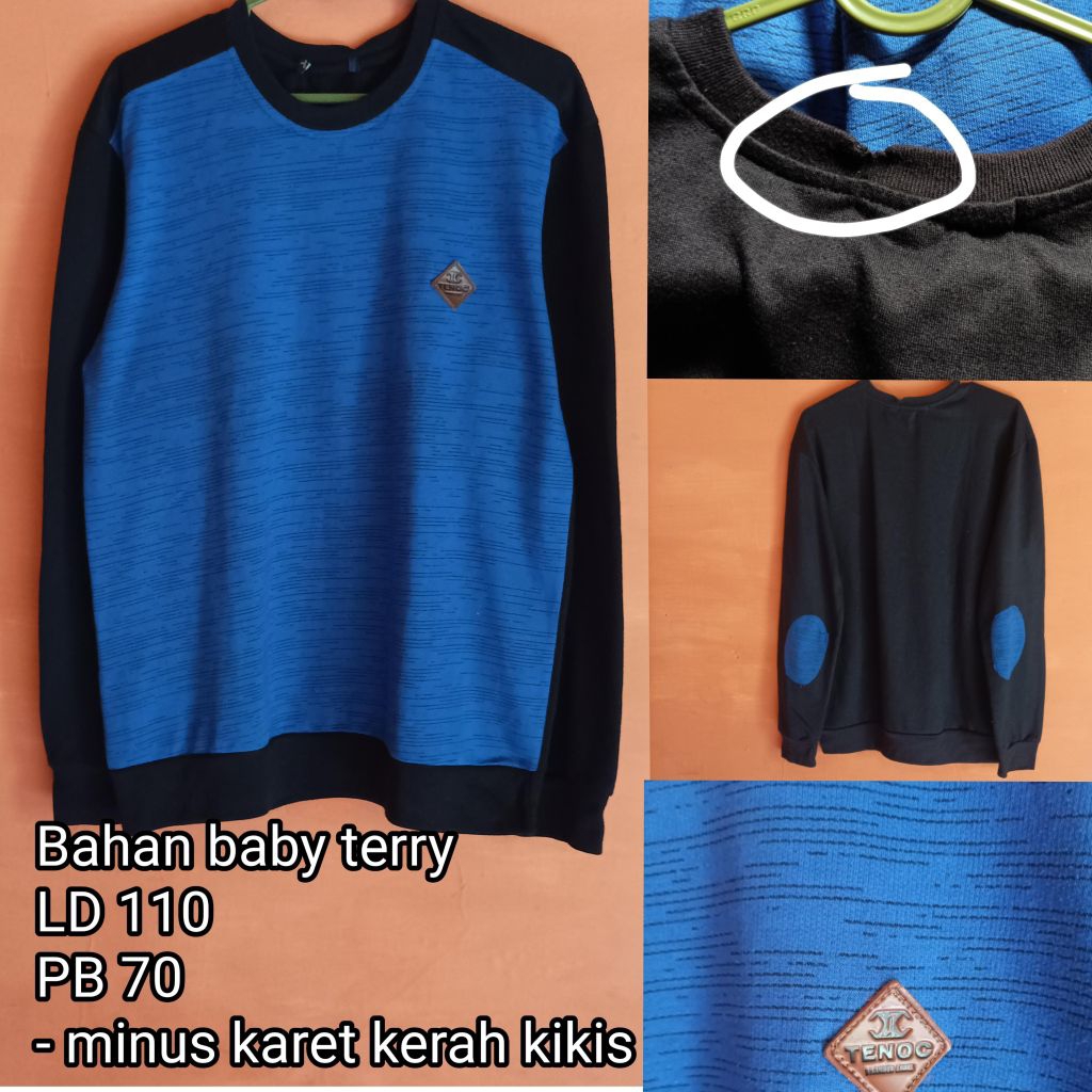 sweater crewneck kombinasi biru hitam minus second preloved