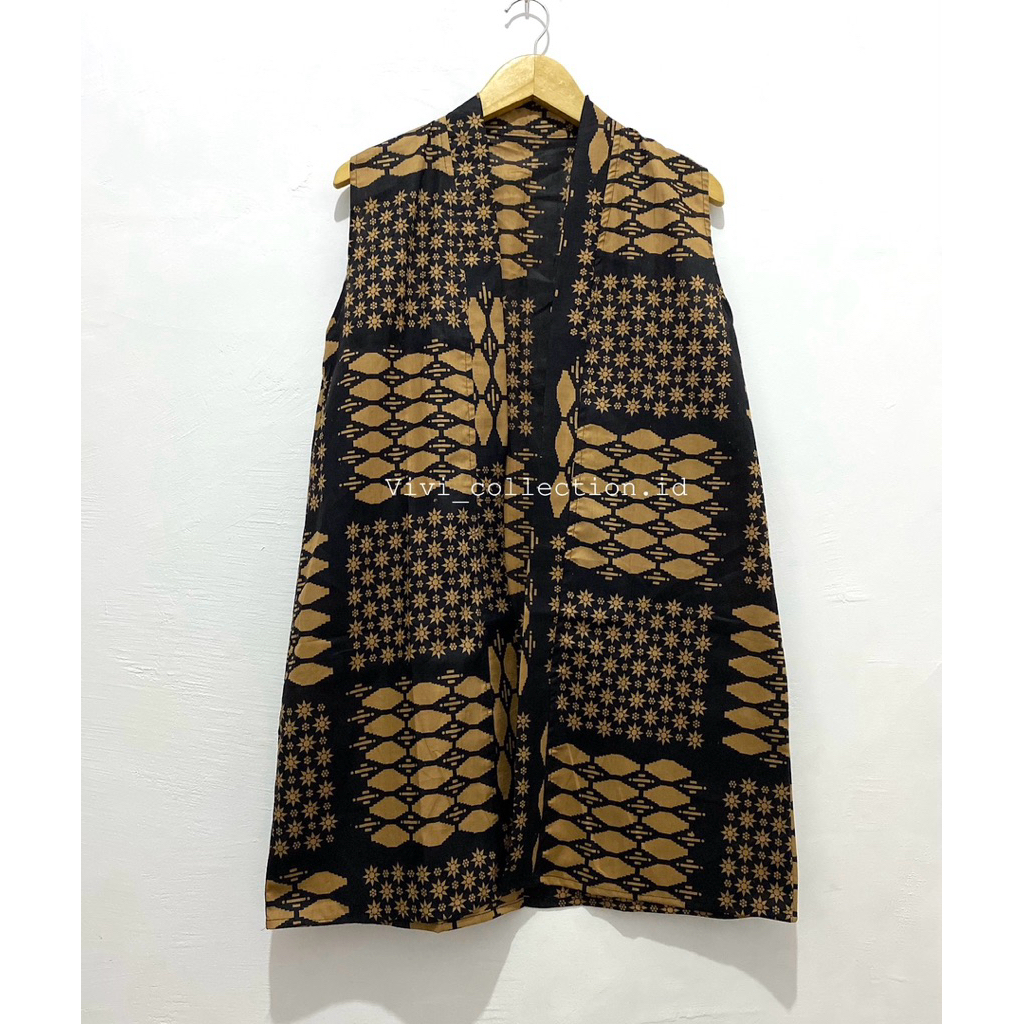 Outer Batik wanita,Outer tanpa lengan,Vest Outer Yukensi Batik,Outer warna coklat buat kantor