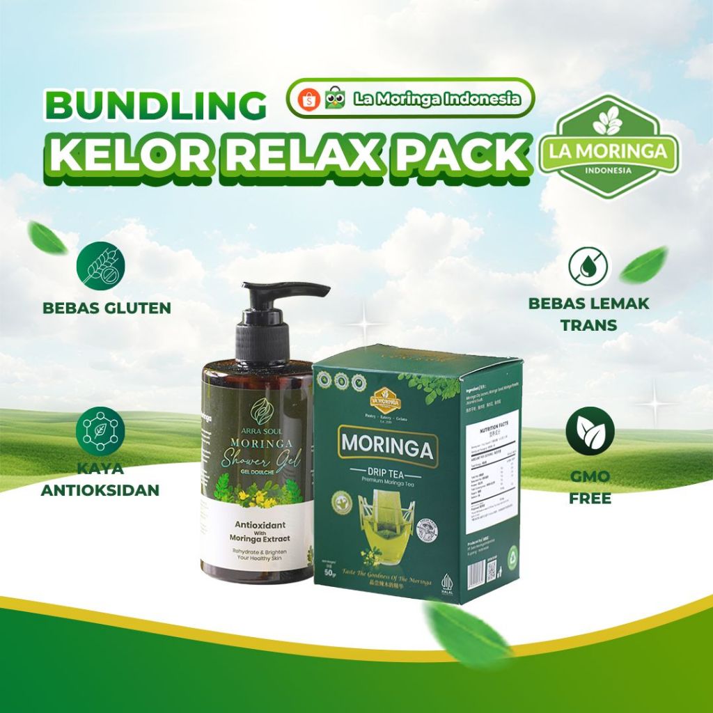 

Bundling Kelor Relax Pack : Teh Kelor Organik Isi 10 Sachet 50 gr + Moringa Shower Gel 250 ml