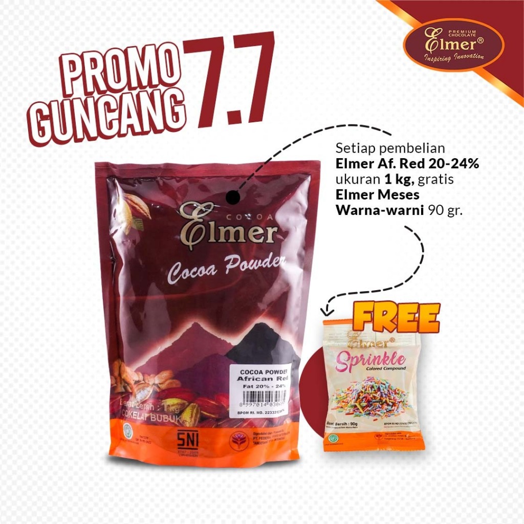 

PROMO 7.7 FREE ELMER MESIS WW 90GR - ELMER COCOA POWDER AFRICAN RED 20-24% 1 KG