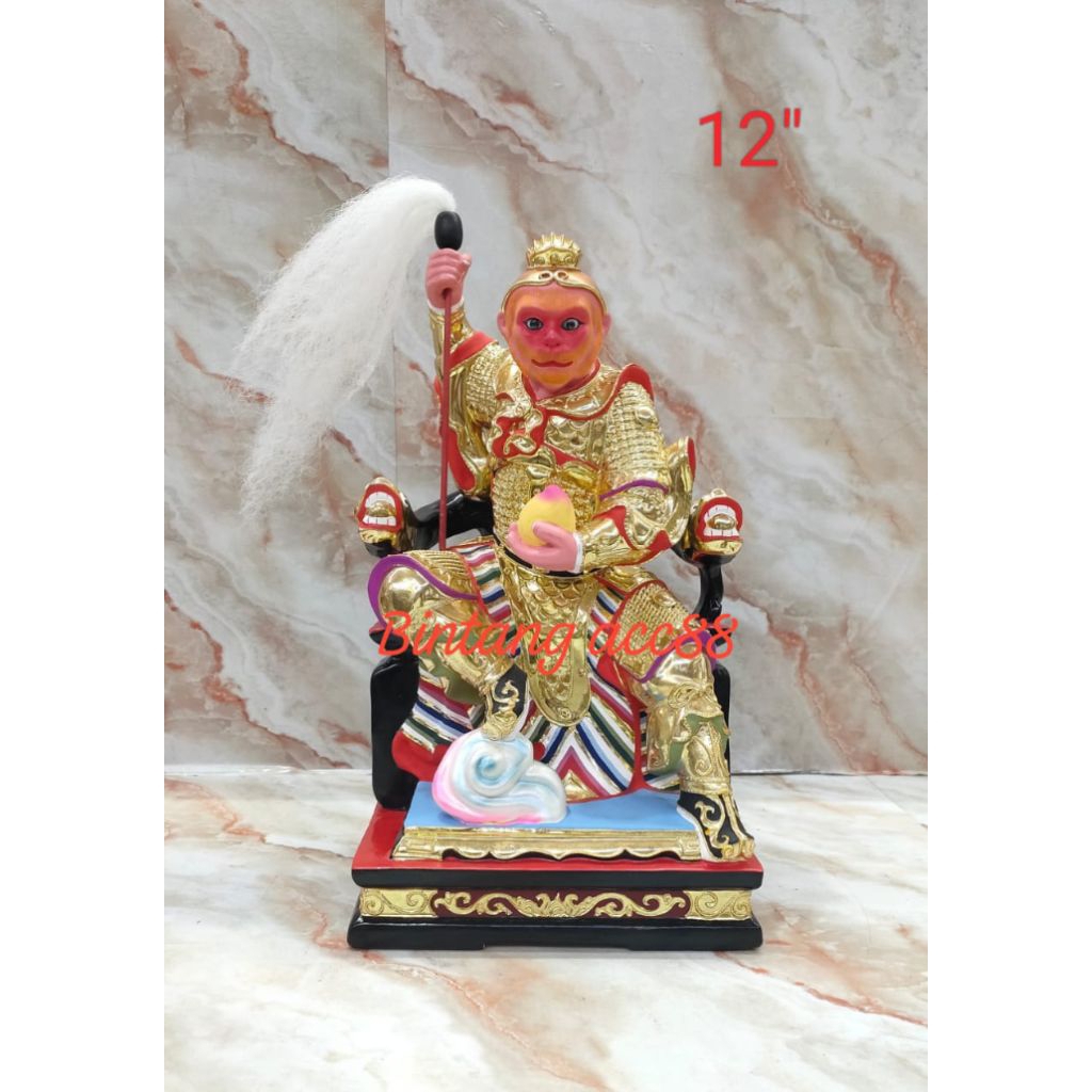 patung dewa kera sakti/ sun go kong / thai sing - kayu - 12inch