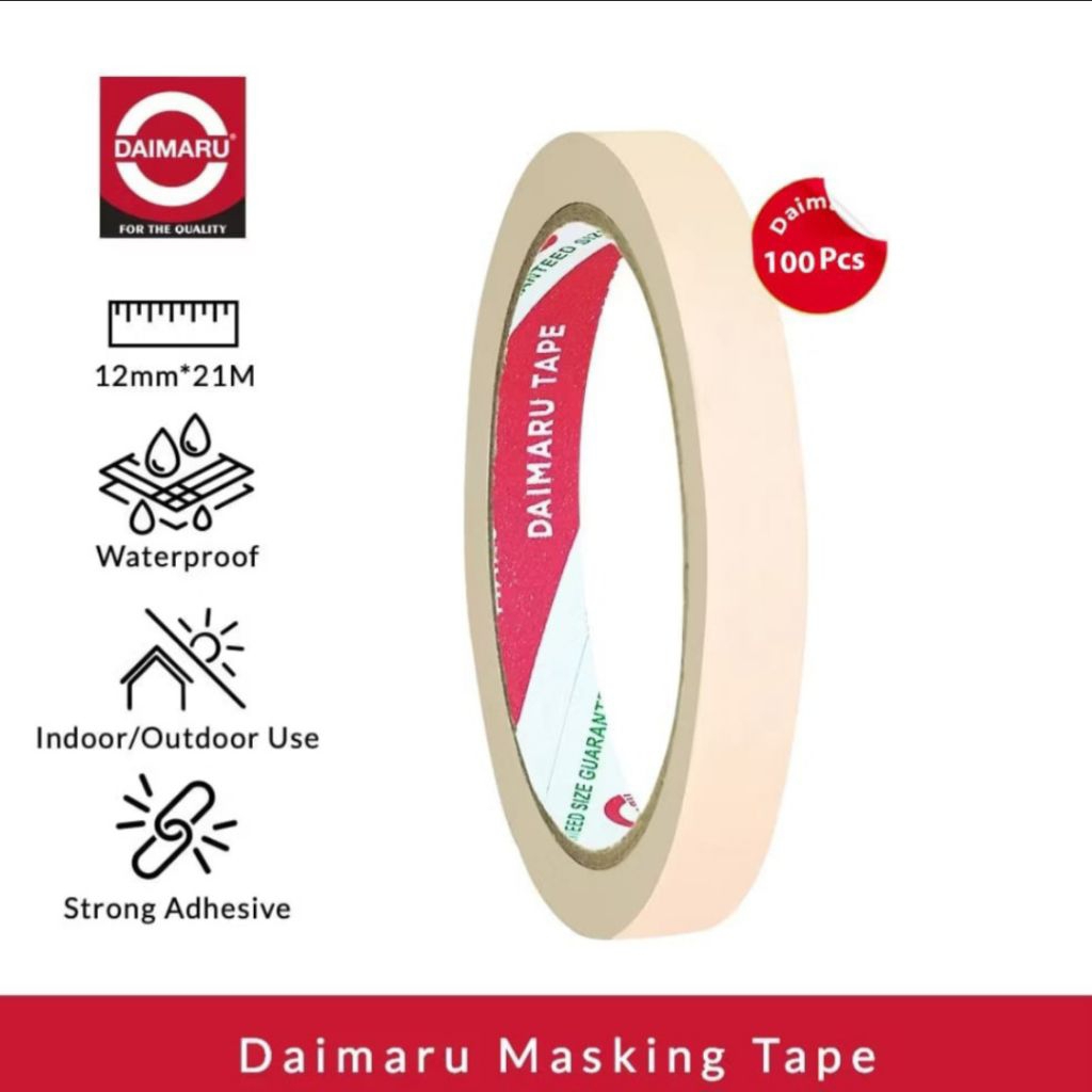 

Daimaru Masking Tape Lakban Kertas 12mm x 21m 0.5 Inch - 100 Pcs / Solasi