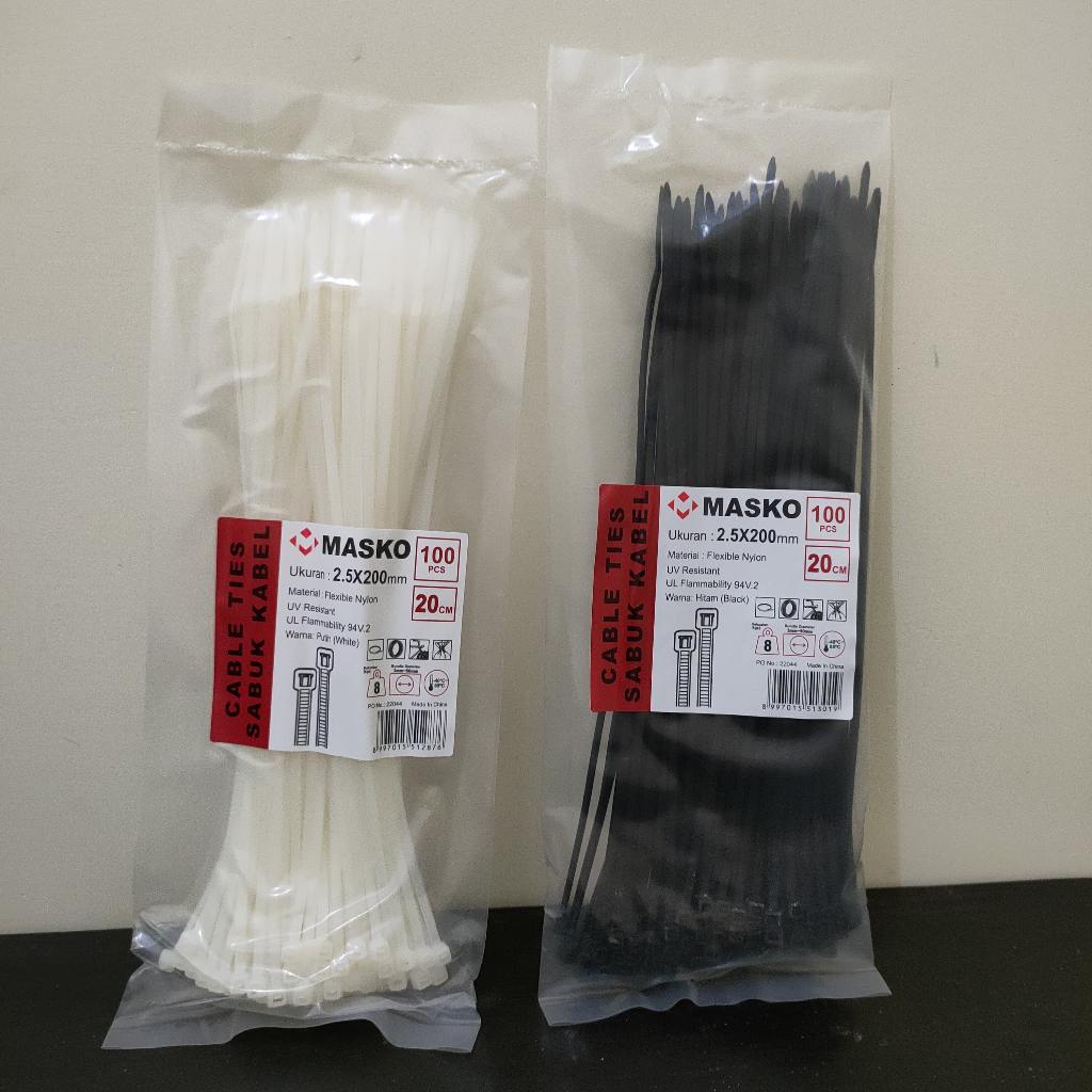 

MASKO Kabel ties 2,5 × 200 mm 100 pcs NYLON Cable Tie sabuk kabel 20 cm