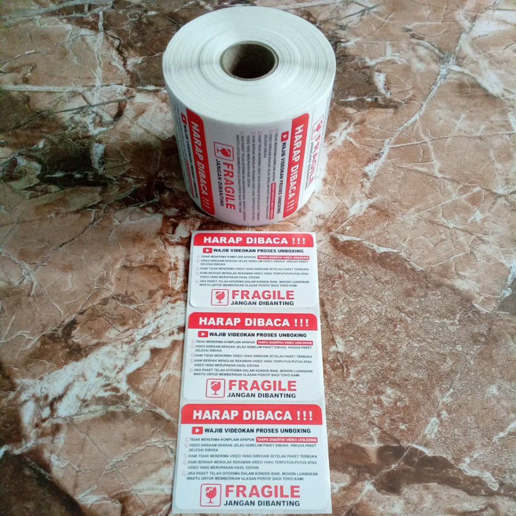 

Label Sticker Fragile Unboxing Pengiriman Paket Online Shop 70 x 50 mm / 7 x 5 cm isi 500 pcs