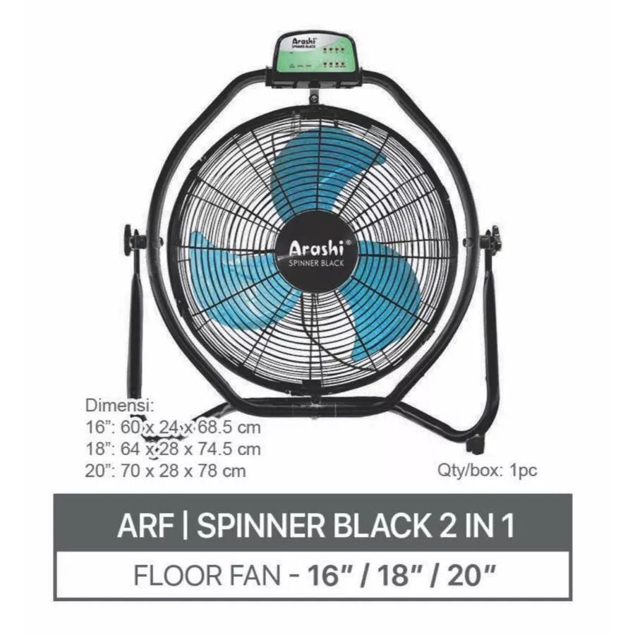 FLOOR FAN 16" 18" 20" REMOTE SPINNER BLACK ARASHI / Kipas Dinding /Kipas Lantai