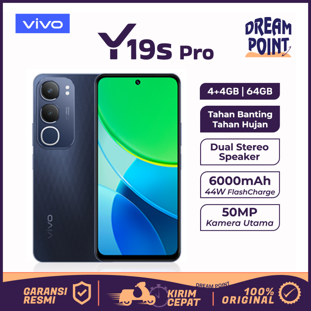VIVO Y19s Pro 4/64GB Tahan Banting HP Murah Original 100% Handphone Android HP 1 Jutaan Terbaik 2025